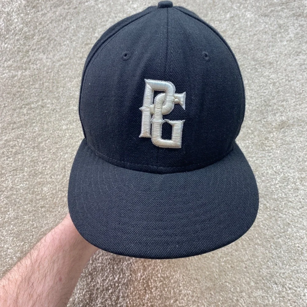 New Era 59FIFTY Fitted Hat Black‎ PG Logo Size 7 3/8 Mens Baseball Cap Wool